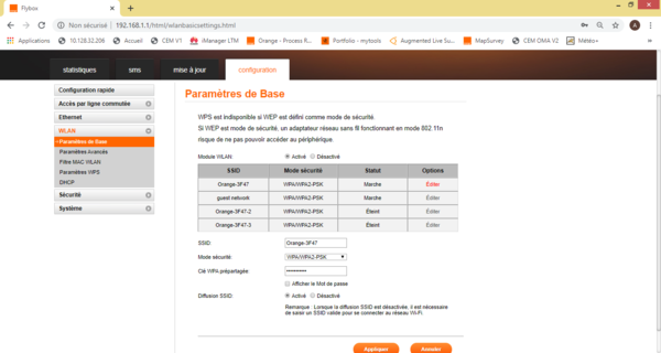 Changer le mot de passe WIFI sur le modem B310