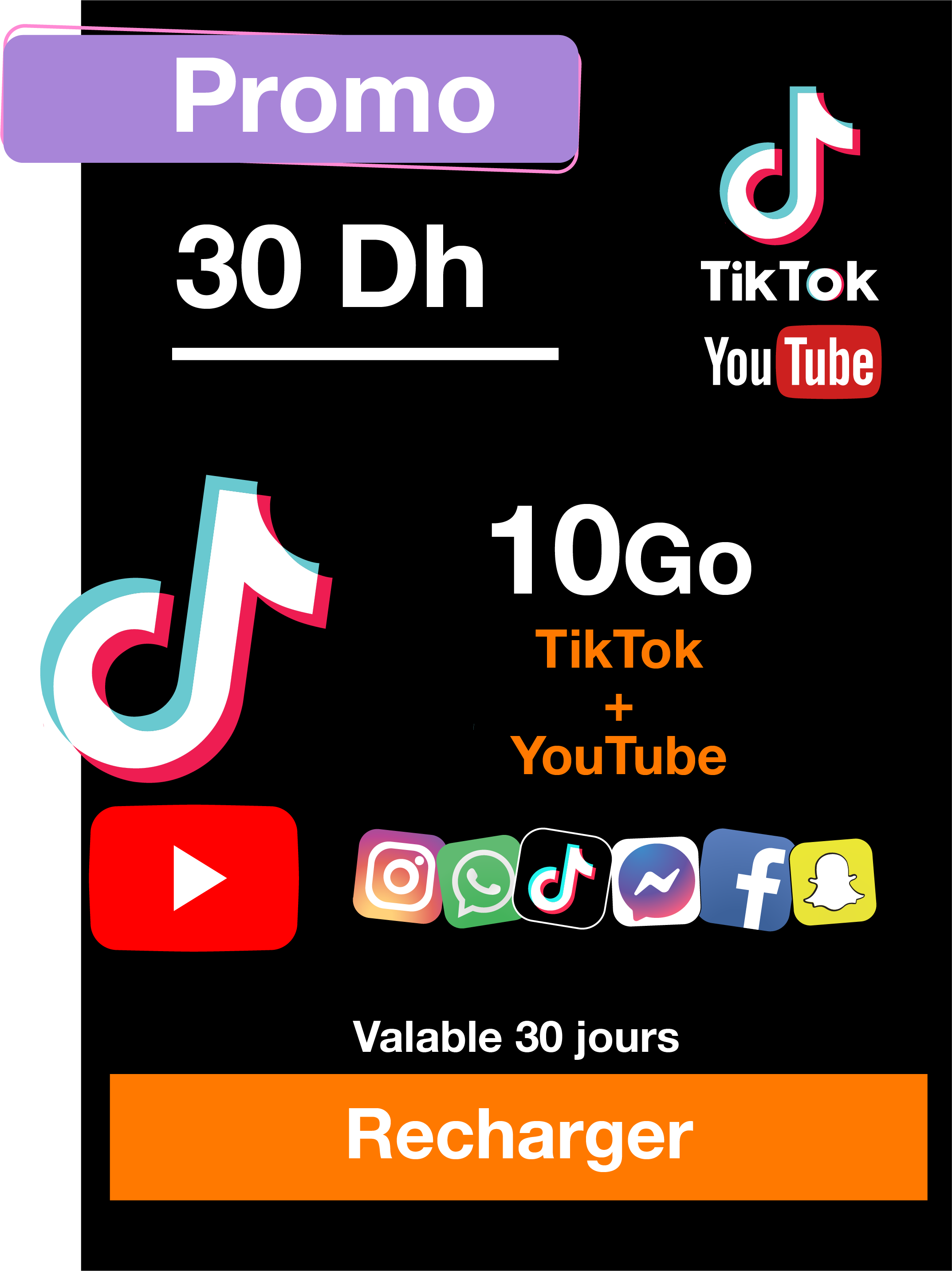 Recharge Réseaux Sociaux 20 Dh(*6)